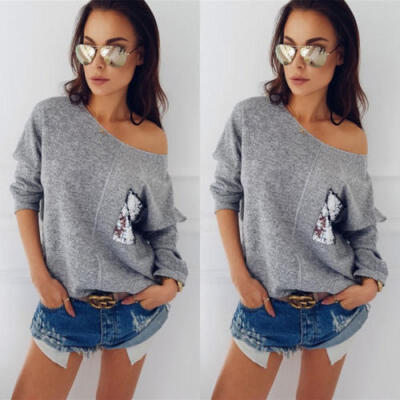 

Womens Long Sleeve Loose Sweater Knitwear Sweatshirt Jumper Pullover Tops Blouse