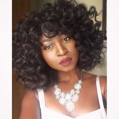 

Curly Natural Color Lace Front Wig Human Hair with Bang