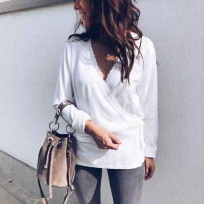 

Womens Long Sleeve Pullover Hoodie Casual V Neck T-Shirt Sweatshirt Tops Blouse