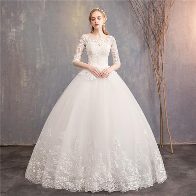 

Elegant Long Train Wedding Dress The Half Sleeve Ball Gown Luxury Lace Embroidery O-neck Bride Gown