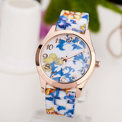 

Fashion Luxury Rose Gold Quartz Women Watch Silicone Band Flower Pattern Ladies Casual Wristwatch Feminio Relogio
