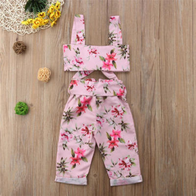 

UK Canis Summer Kid Baby Girls Bow Flower Crop Tops Long Pants Outfits Clothes