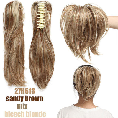 

Messy Bendable Claw on Ponytail Hairpiece Clip in Jaw with 3 Bendable Metals Synthetic Straight Fluffy Hair Extension Updo braids