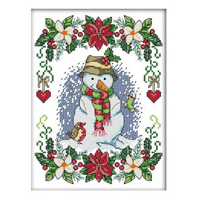 

UpperX Cross Stitch Kits Advanced Patterns for Beginners Kids Adults - New Year Snowman 11 CT Stamped 27x37cm