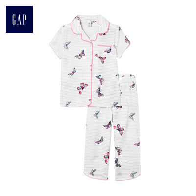 

GAP flagship store baby girl child comfortable simple lapel butterfly print short-sleeved pajamas set 368702 autumn light sense bright white 5YRS