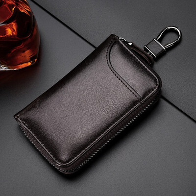 

Large-capacity zipper car key bag for mens waist hangs leather card bag for women multi-functional fashion key button