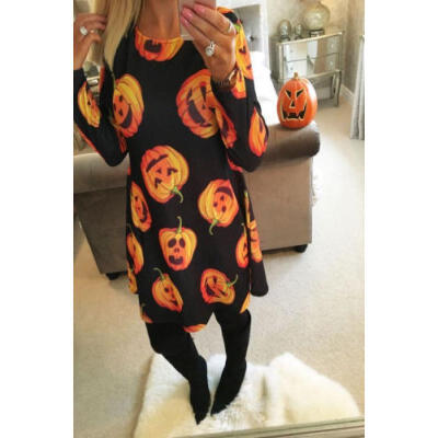 

Womens Ladies Skull Pumpkin Flared Swing Dress Halloween Party Sizes 6-14