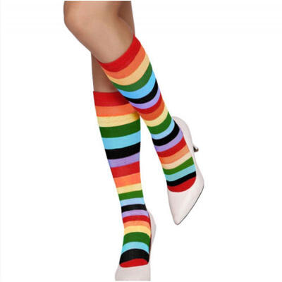 

OVER THE KNEE SOCKS Plain Striped High Thigh Ladies Long Womens Stripey Stocking