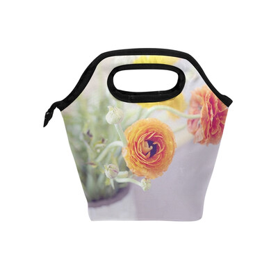 

Lunch Bag Orange Flower Tote Travel Picnic Insulated Handbags Portable Zipper Lunch Bag Box