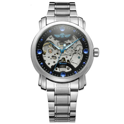 

Winner 005 Business Men Mechanical Watch Time Display Fashion Casual Stainless Steel Leather Strap Bracelet 3ATM Waterproof Self-W