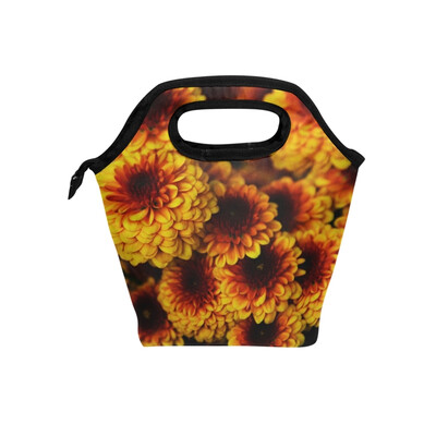 

Lunch Bag Yellow Flower Tote Travel Picnic Insulated Handbags Portable Zipper Lunch Bag Box