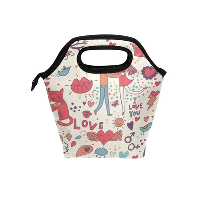 

Insulated Lunch Tote Bag Cat Couple Travel Picnic Lunch Handbags Portable Zipper Lunch Bag Box