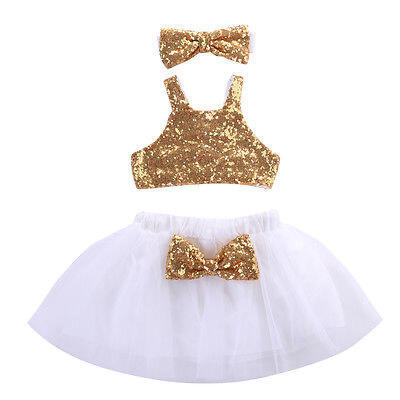 

Princess Baby Girl Sequins TopsTutu Skirts 3pcs Outfits Party Dress Sundress AU