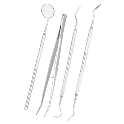 

4pcspack Dental Hygiene Tools Kit Dentist Set Dental Probe Mirror Sickle Scalers Tweezers Stainless Steel Teeth Care Cleaning