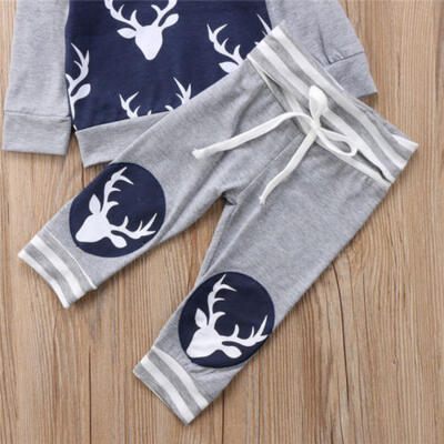 

USA Newborn Baby Boys Deer Hooded Tops Sweater Pants Leggings Outfit Set Clothes