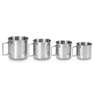 

Pack of 4 Stainless Steel Cups Set Stackable Drinking Water Cups Mugs with Foldable Handles for Home Outdoor Camping Backpacking