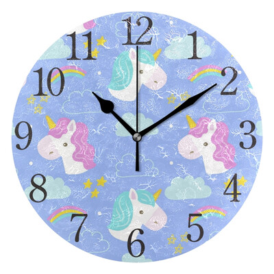 

Wall Clock Unicorn And Rainbow Round Wall Clock Arabic Numerals Design
