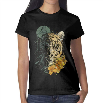 

Tiger Blue Painting Womens Black t Shirts Fashion Womens Ladies Cotton t Shirt