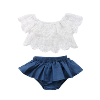 

New 2PCS Baby Girl Lace T-shirts TopsShorts Pants Tutu Skirt Kid Summer Clothes