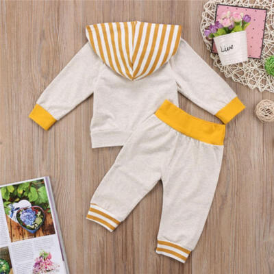 

2PCS Infant Newborn Baby Boys Striped Hoodie TopsPants Outfits Clothes Set