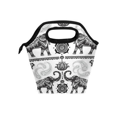

Paper-Cut Elephant Lunch Bag Tote Travel Picnic Insulated Handbags Portable Zipper Lunch Bag Box