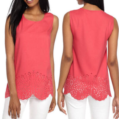 

Tee Tops Women Ladies Sleeveless Shirt Hollow out Flowers Lace Chiffon Blouse