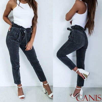

Women Vintage Retro High Waist Corduroy Trousers Ladies Harem Pants Pocket 6-12