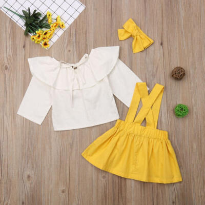 

Casual Baby Girls Ruffle Tops T-shirt Tutu Dress Headband Outfits Set Clothes US