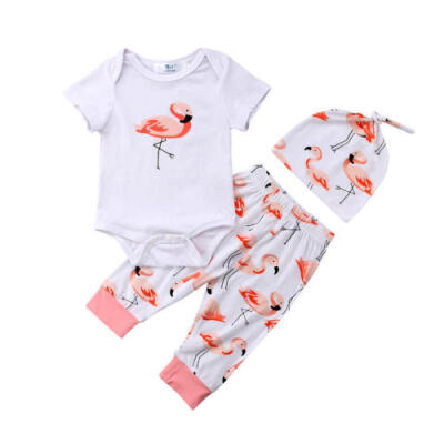 

3PCS Baby Girl Boy Moltres Romper JumpsuitPants TrousersHat Kid Clothes Set US