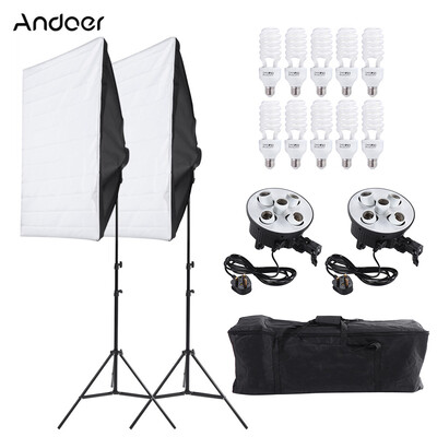 

Photo Studio Video Continuous Lighting Kit Photography Light Stand Two 50 70cm Softbox Ten Bulbs Two Light Holder