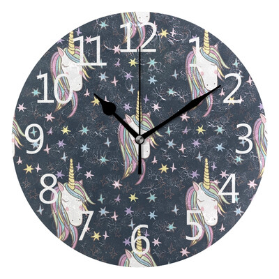 

Wall Clock Unicorn Rainbow Round Wall Clock Arabic Numerals Design