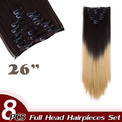 

Full Head Clip Synthetic in Hair Extensions 8 Piece 18 Clips Hairpiece Long Wave Curly Straight for Women
