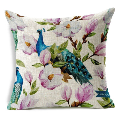 

UpperX Flower Birds Cotton Linen Throw Pillow Case Cushion Cover Home Sofa DecorativePeacock&flowers