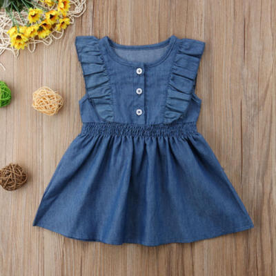 

Girl Summer Ruffle Princess Dress Kid Baby Party Denim Dresses Sundress Clothes