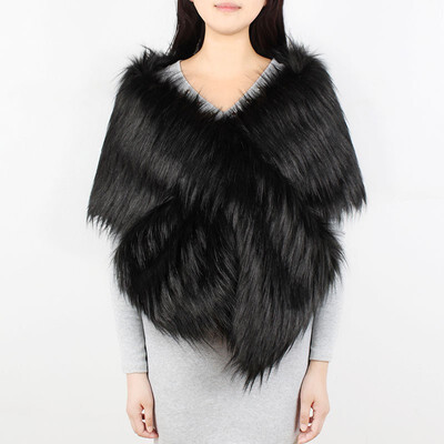 

Elegant Women Black Fur Wrap Shawl Wedding Dress Scarf Soft Fox Lady Winter Warm Bride Cape
