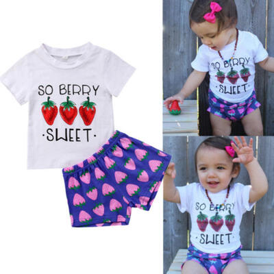

2PCS Baby Girls Kids Clothes Summer Top T-shirt Pants Shorts Sunsuit Outfit Set