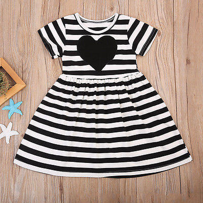 

Toddler Baby Girl Kid Striped Casual Dress Short Sleeve Dresses Outfit Sundress