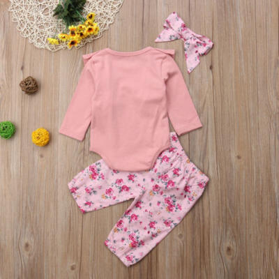 

0-2T Toddler Kid Baby Girl Cotton Flower Romper TopsPants Outfits Clothes Set