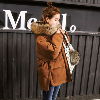 

Womens short fashion big fur collar down jacket loose winter thick coat