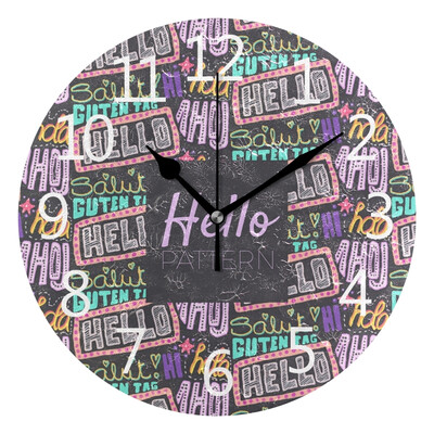 

Wall Clock Arabic Numerals Design Hello Pattern Round