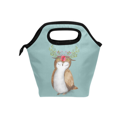 

Lunch Bag Elegant Owl Tote Travel Picnic Insulated Handbags Portable Zipper Lunch Bag Box