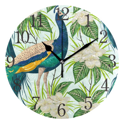 

Wall Clock Arabic Numerals Design Pattern With Peacock Flowers Round