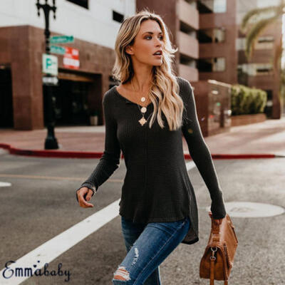 

Womens Long Sleeve V- neck Loose Knitted Sweater Ladies Casual Jumper Tops