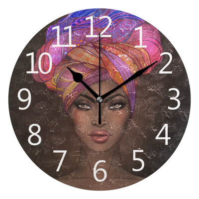 

Wall Clock African Pretty Girl Round Wall Clock Arabic Numerals Design