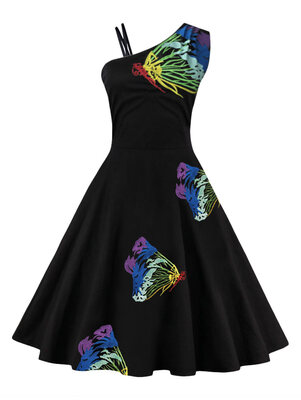 

One Shoulder Butterfly Embroidered Flare Dress