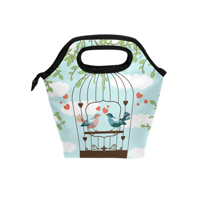 

Lunch Bag Bird Couple Tote Travel Picnic Insulated Handbags Portable Zipper Lunch Bag Box
