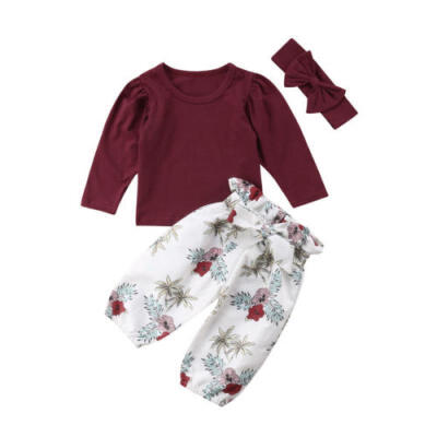 

3PCS Newborn Baby Girls T-shirt TopsFloral Leggings Pants Outfits Clothes Set