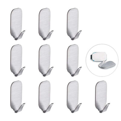 

UpperX Pack 10 Stainless Steel Adhesive Wall Hanger for Kitchen Bathroom Office Closet - Waterproof No Drill Glue Needed