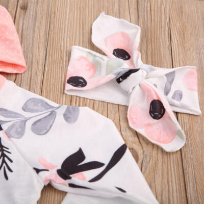 

0-36M Newborn Baby Kids Girls Clothes Floral Hooded TopsLong Pants Outfits Set