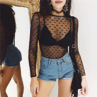 

Women Ladies Halter Bodysuit See Through Stars Playsuit Body Rompers Jumpsuit I